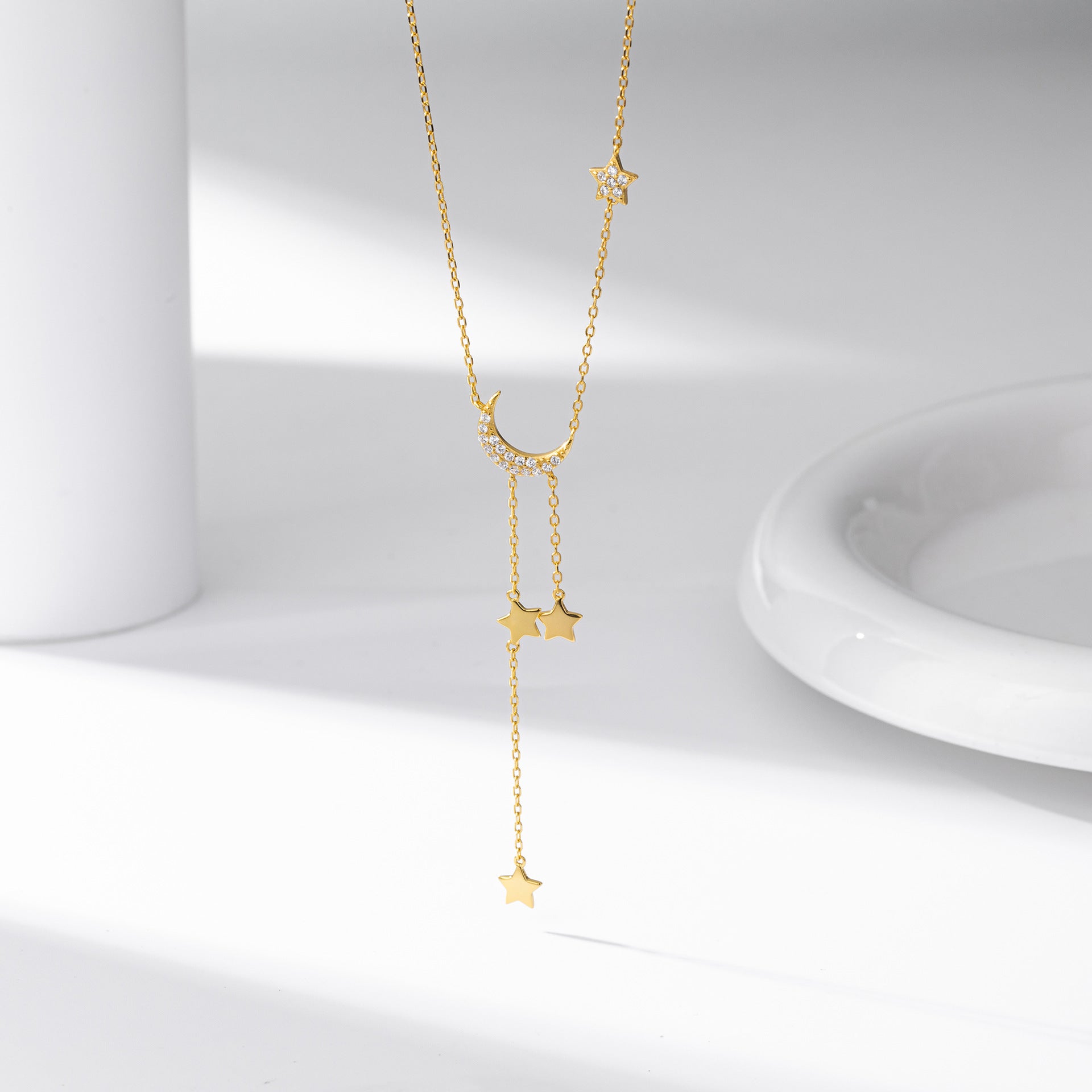 Damen Halskette mit funkelndem Mond- und Sternenmotiv aus hochwertigem 925 Sterling Silber Shop Nory