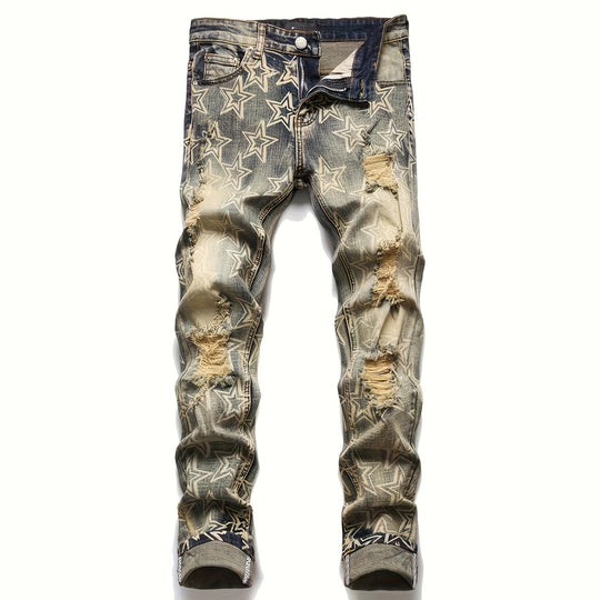 Herren Ripped Denim-Jeans mit Sternenprint Shop Nory