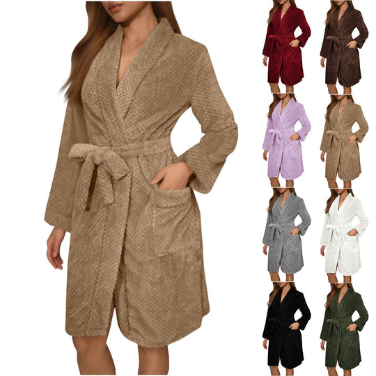 Damen Kuscheliger Bademantel mit Gürtel und Taschen