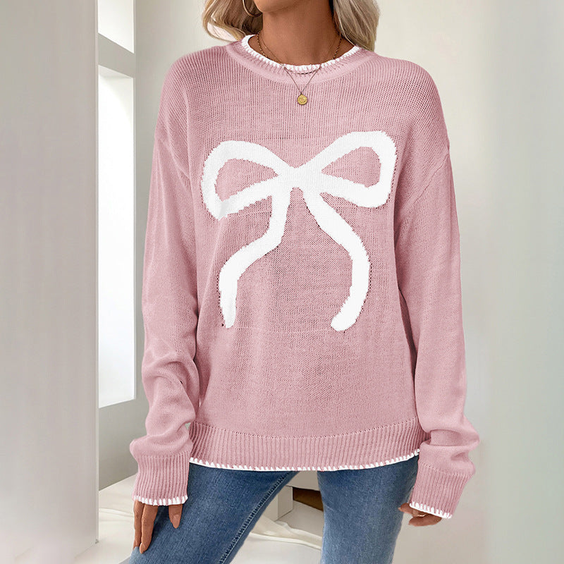 Damen Weihnachtlicher Oversize-Strickpullover mit Schleifenmotiv und gerippten Bündchen Shop Nory