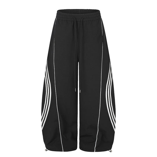 Damen Weite Tech-Material Palazzohose mit Tunnelzugbund, reflektierenden Seitenstreifen und verstellbarem Kordel-Saum Shop Nory