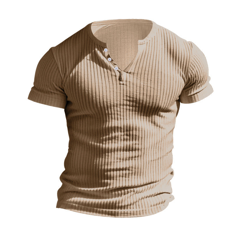 Herren kurzärmeliges Henley-T-Shirt mit strukturiertem Rippdesign und praktischem Knopfverschluss