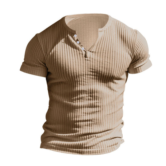 Herren kurzärmeliges Henley-T-Shirt mit strukturiertem Rippdesign und praktischem Knopfverschluss
