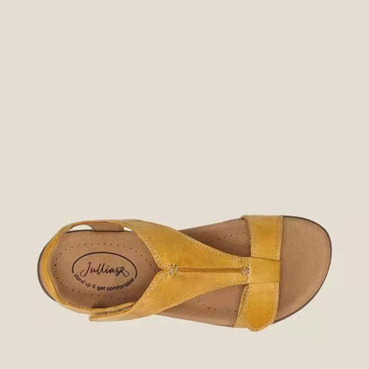 Damen Bequeme Flache Sandalen mit ergonomischem Kork‑Komfortfußbett und Klettverschluss Shop Nory