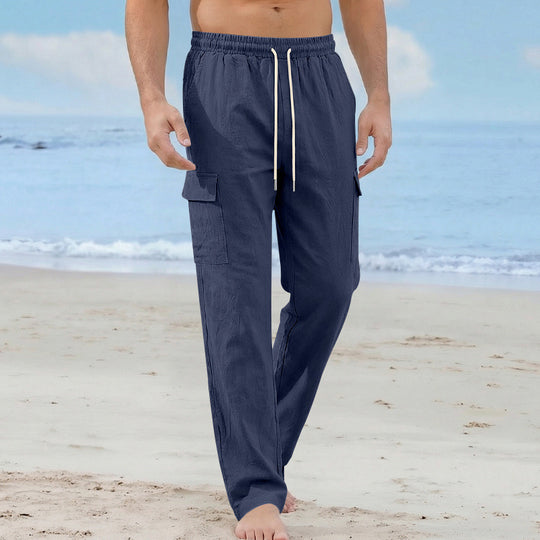 Herren Cargo-Strandhose aus Leinenmix mit elastischem Bund und Kordelzug Shop Nory