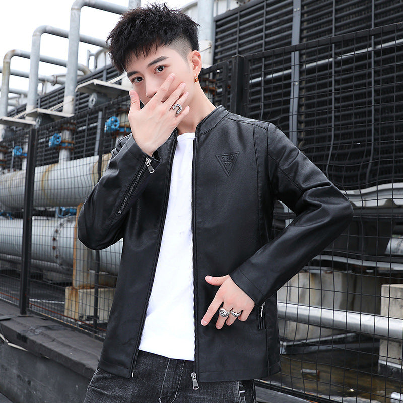 Herren Schlanker Kunstleder‑Moto‑Blouson mit Stehkragen und Reißverschlussärmeln Shop Nory
