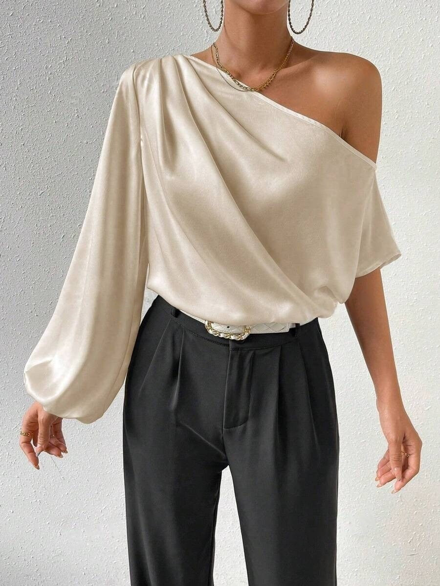 Damen elegante asymmetrische Bluse mit weiten Ärmel