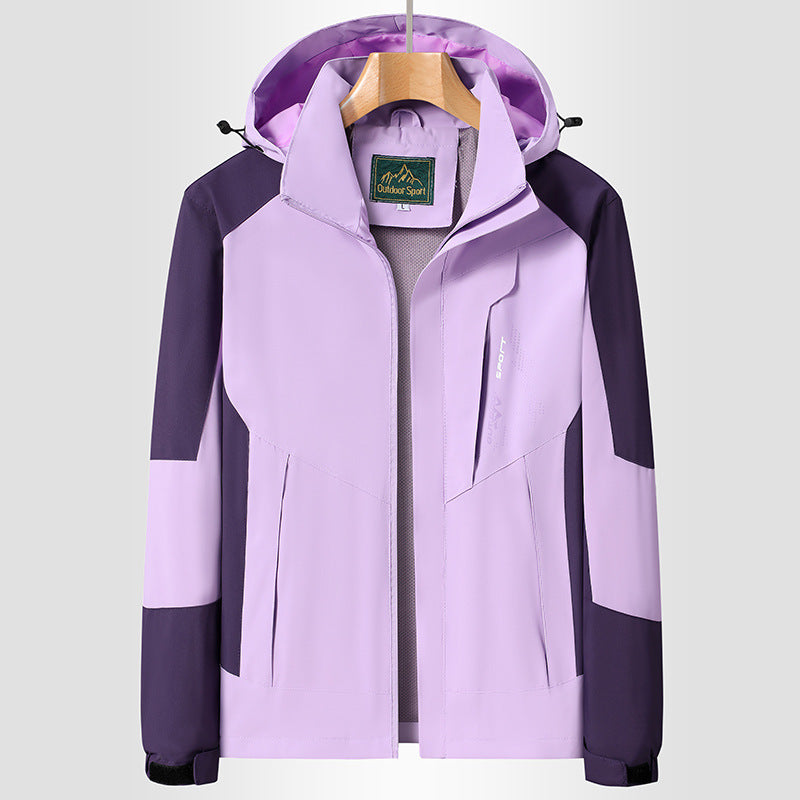 Damen Softshell‑Trekkingjacke mit atmungsaktiver Membran, verstellbarer Kapuze und Colorblock-Design Shop Nory