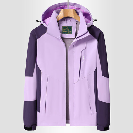 Damen Softshell‑Trekkingjacke mit atmungsaktiver Membran, verstellbarer Kapuze und Colorblock-Design Shop Nory