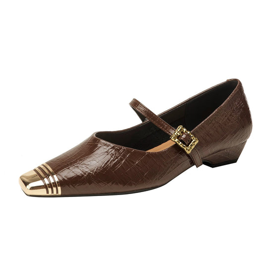 Damen Ballerinas mit elegantem Riemen und stilvollem Blockabsatz