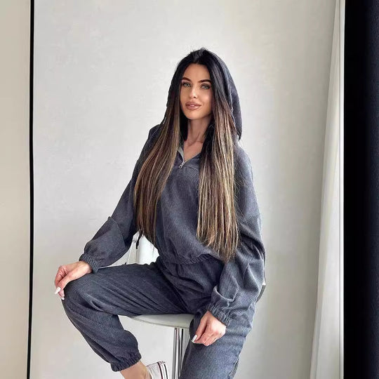 Damen Cordstoff Loungewear-Set mit Kapuzenpullover und Jogginghose Shop Nory