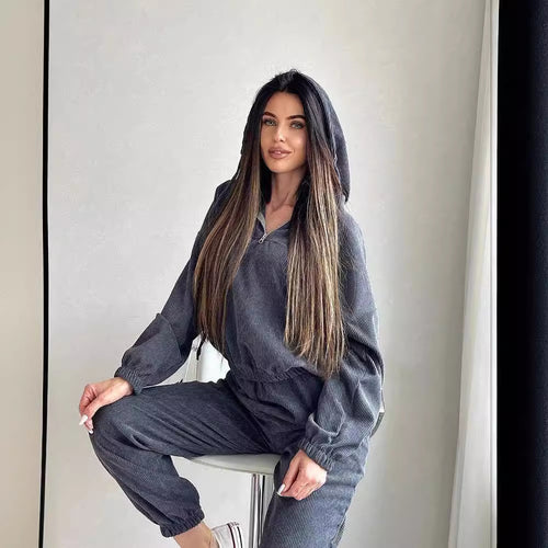 Damen Cordstoff Loungewear-Set mit Kapuzenpullover und Jogginghose Shop Nory
