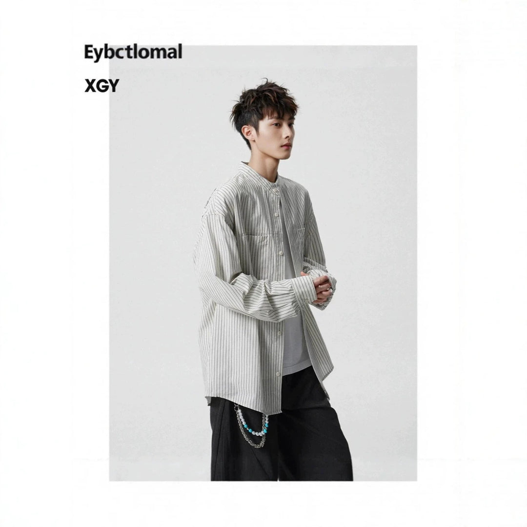 Herren Oversize-Hemd mit Stehkragen und feinem Nadelstreifen Shop Nory