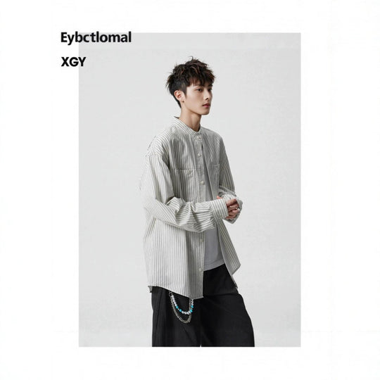 Herren Oversize-Hemd mit Stehkragen und feinem Nadelstreifen Shop Nory