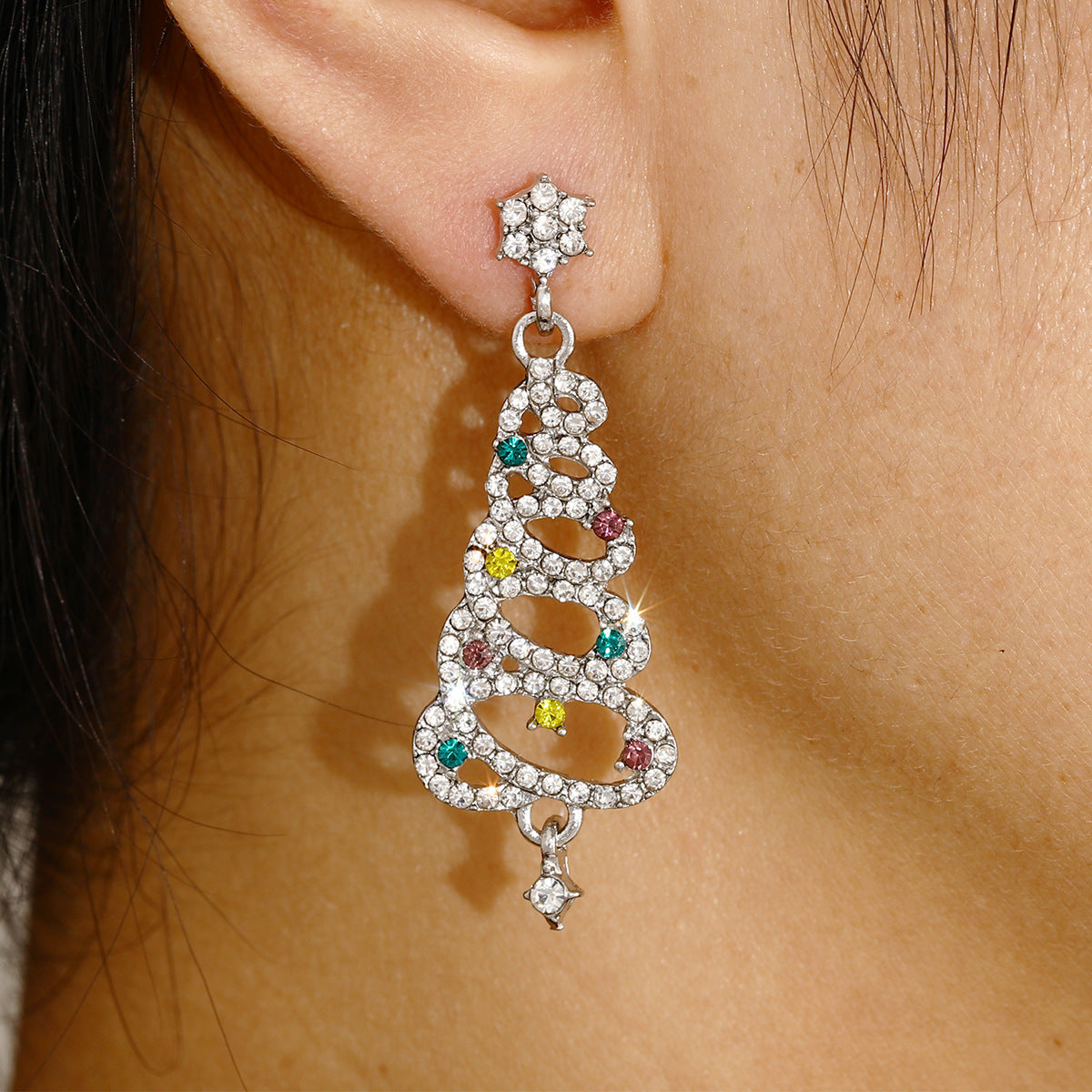 Damen Ohrringe im festlichen Baum-Design mit bunten Strasssteinen Shop Nory