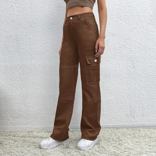 Damen Hochtaillierte Utility-Cargo-Hose im Wide‑Leg aus robustem Denim Shop Nory
