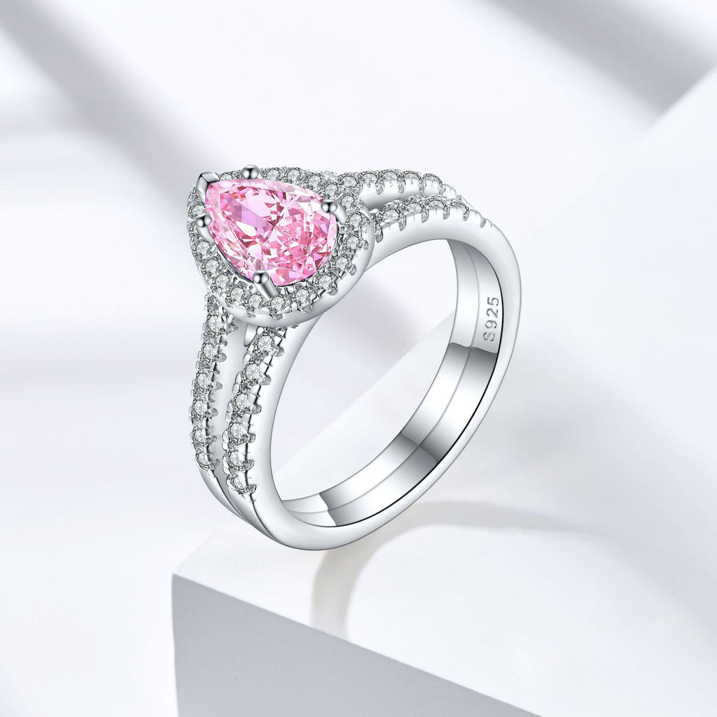 Damen eleganter Tropfenring mit funkelndem Edelstein und Zirkonia-Besatz Shop Nory