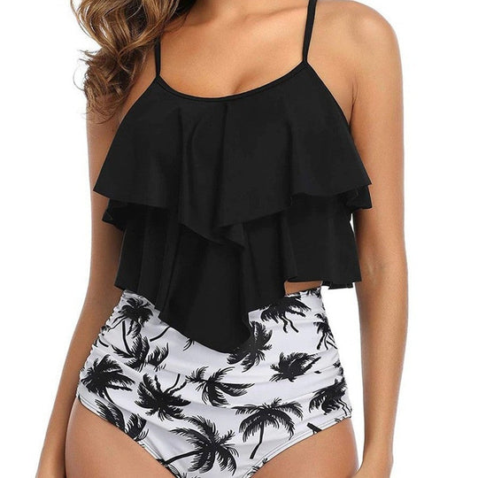 Damen Sportliches Tankini-Set mit fransigem Oberteil und hohem Bund