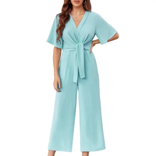 Damen Jumpsuit mit Taillenknoten und weitem Bein