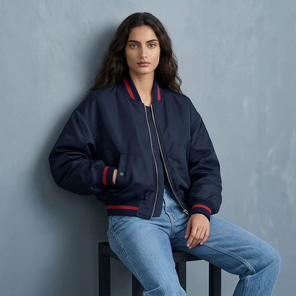 Damen Kurz geschnittene Oversize Bomberjacke mit voluminösen Ärmeln und Rippenbündchen Shop Nory