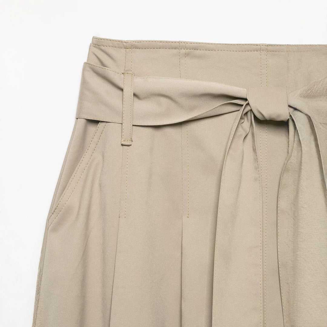 Damen Taillierter Midirock mit Bindegürtel und Teilungsnähten Shop Nory