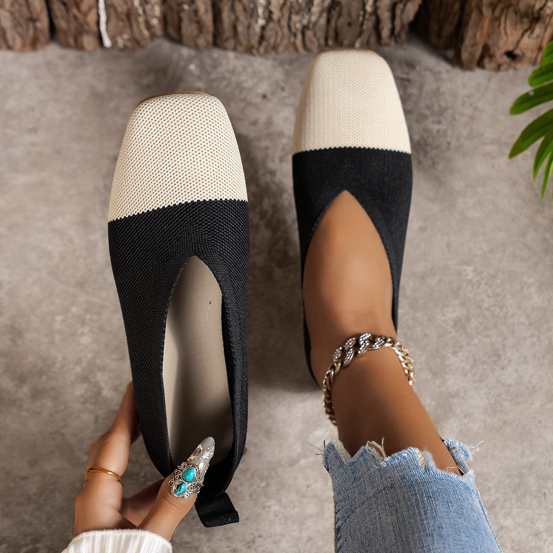 Damen Zweifarbige Strick‑Ballerinas mit quadratischer Kappe und elastischem Schaft Shop Nory