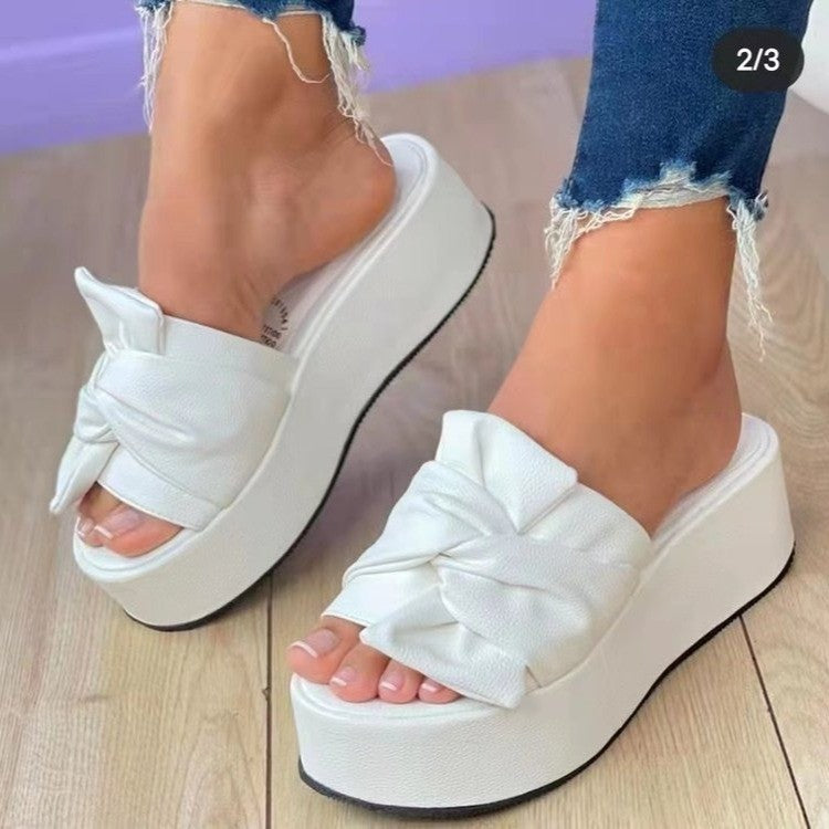Damen Wedge-Pantoletten mit stilvollem Knotendesign und rutschfester Sohle