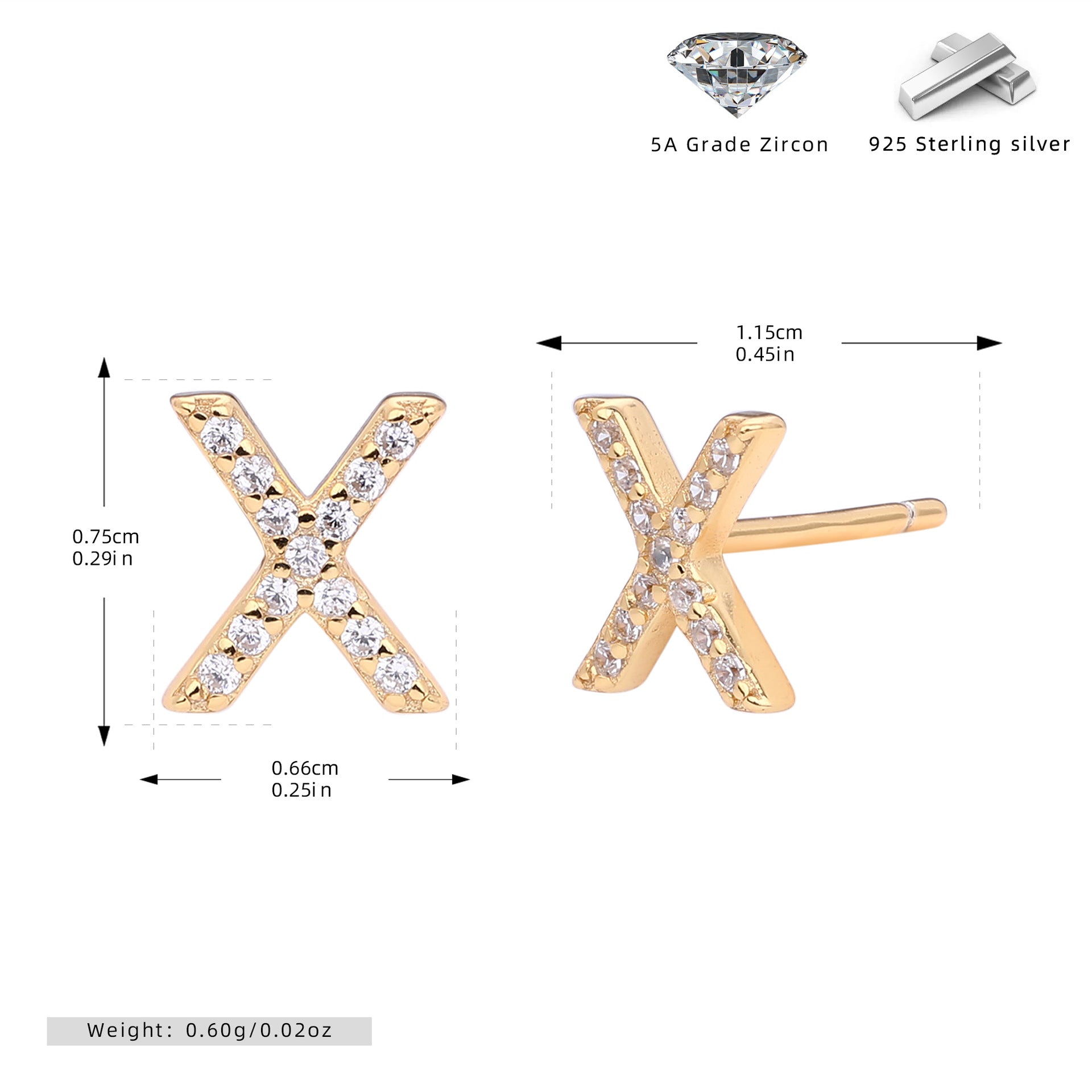 Damen Ohrstecker aus 925 Sterling Silber mit luxuriösem Zirkonbuchstaben R Shop Nory