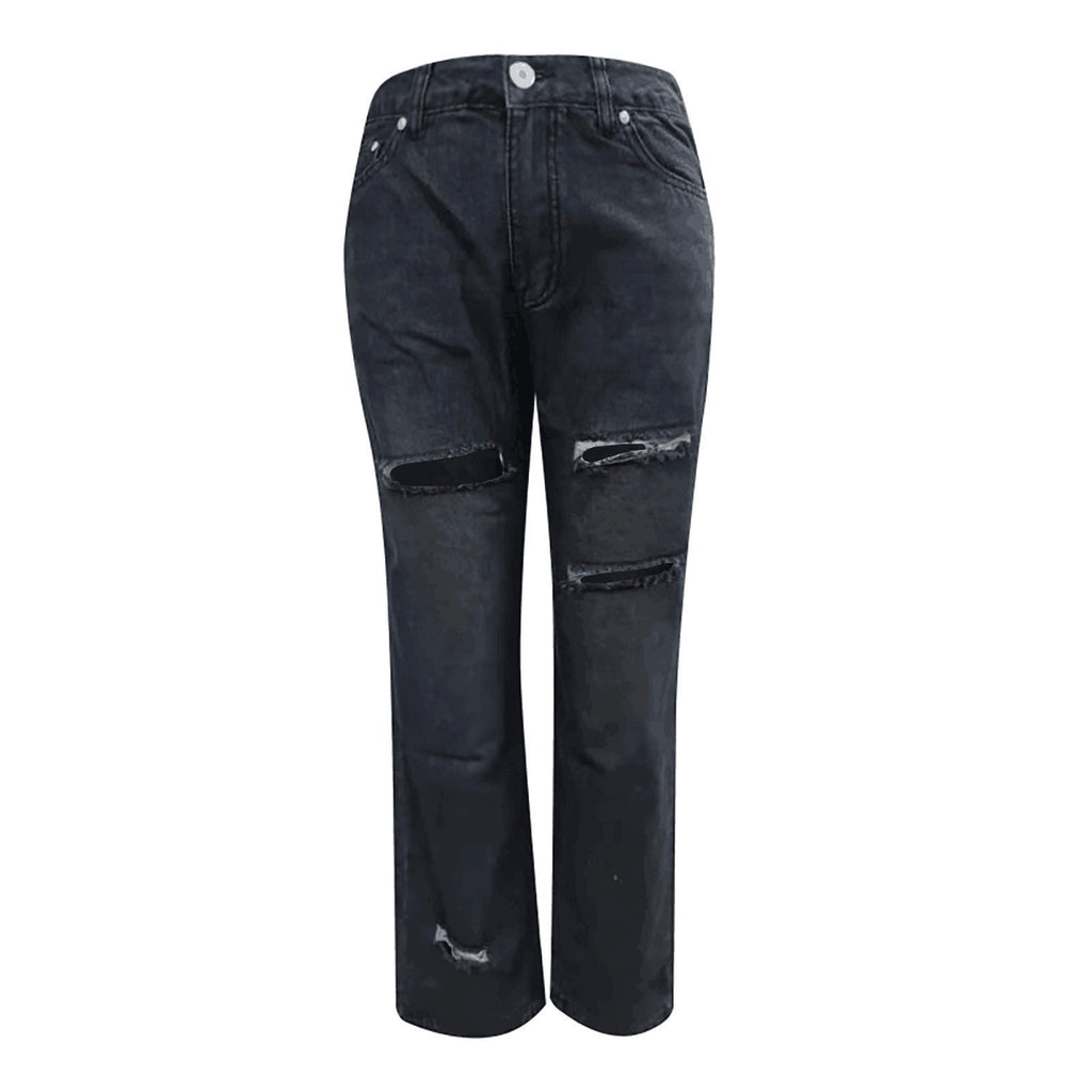 Damen High-Waist Ripped Jeans mit fransigen Details