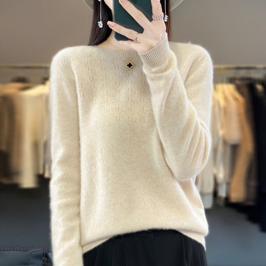 Damen Kuscheliger Midweight Rundhals-Pullover aus Angora-Blend mit feinem Flor und schmalem Bündchen Shop Nory