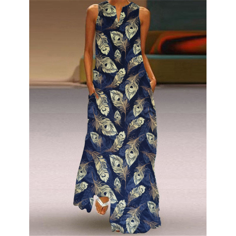 Damen Maxikleid mit elegantem floralem Design und seitlichen Taschen Shopnory