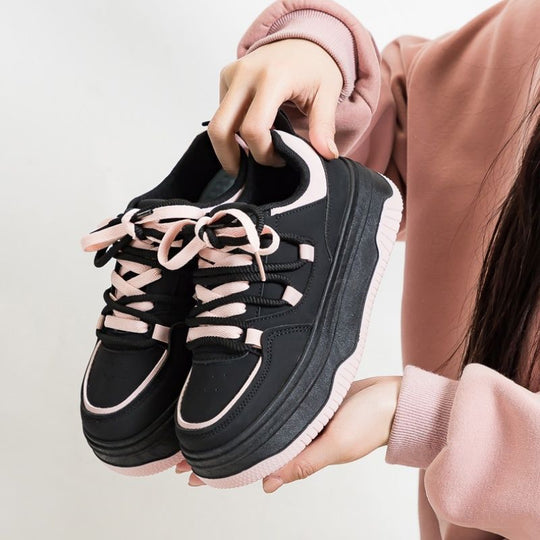 Damen Plateausneaker im Retro-Chunky-Look mit zweifarbiger EVA-Sohlenschichtung und gepolstertem Komfortkragen Shop Nory