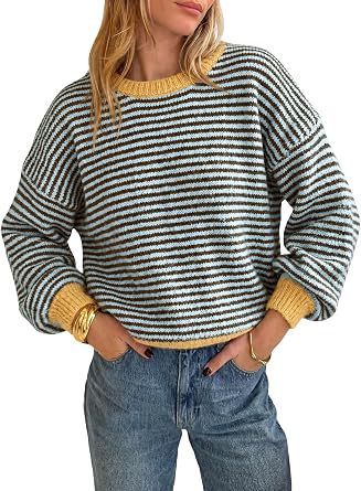 Damen Gestreifter Rippstrick-Pullover mit Kontrast-Bündchen Shop Nory