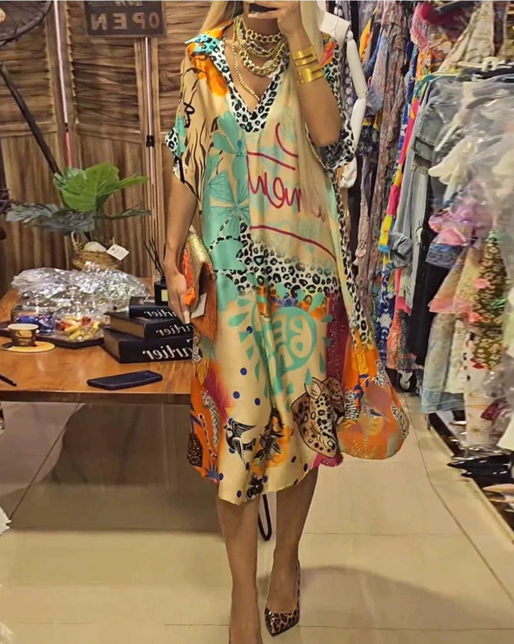 Damen Kunstvolle Kaftan-Style Tunika Shopnory