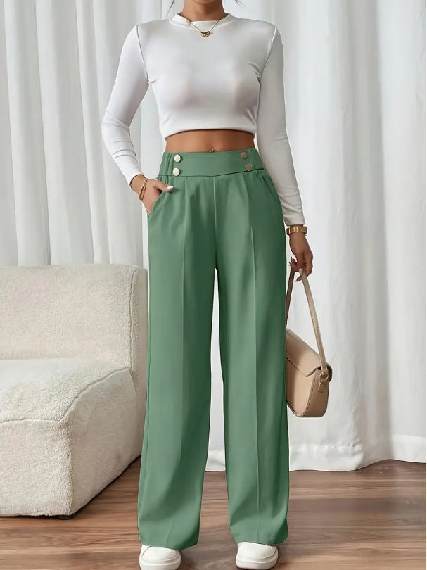 Damen Klassische weite Hose mit Knopfleiste und Taschen