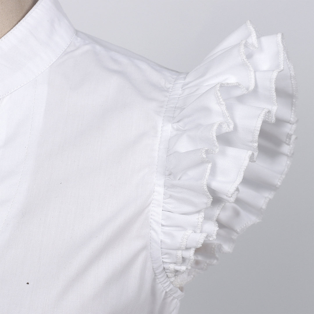 Damen nan kurz geschnittene Bluse mit Stehkragen V‑Ausschnitt und Volantärmeln Shop Nory