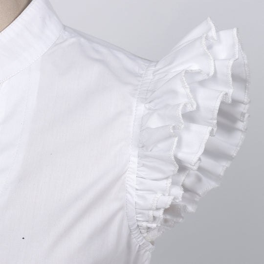 Damen nan kurz geschnittene Bluse mit Stehkragen V‑Ausschnitt und Volantärmeln Shop Nory