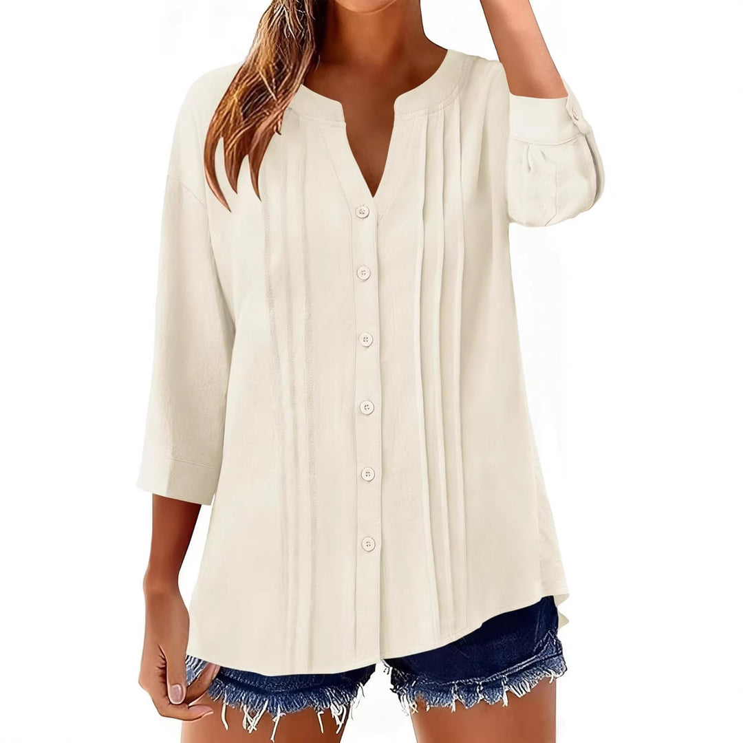 Damen Lockeres Tunikashirt mit Kellerfalten und dreiviertel Ärmeln Shop Nory