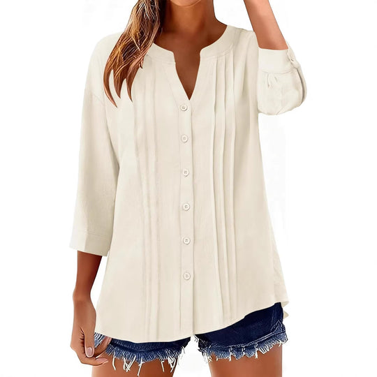Damen Lockeres Tunikashirt mit Kellerfalten und dreiviertel Ärmeln Shop Nory