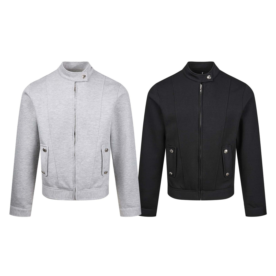 Damen Kurz geschnittene Sweat‑Bomberjacke mit Stehkragen, verdecktem Reißverschluss und Pattentaschen Shop Nory