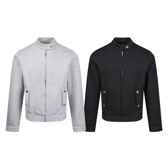 Damen Kurz geschnittene Sweat‑Bomberjacke mit Stehkragen, verdecktem Reißverschluss und Pattentaschen Shop Nory