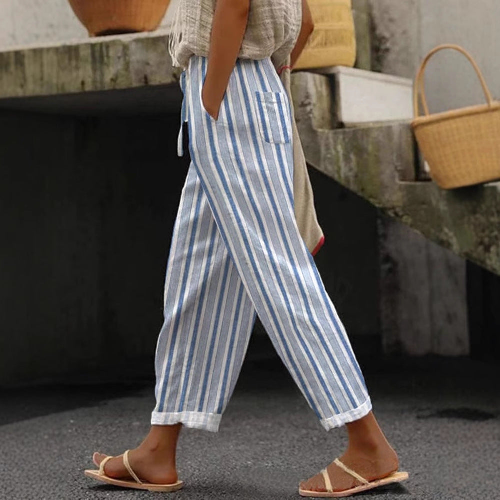 Damen Weite Leinenhose mit handgewShopnorytem Muster