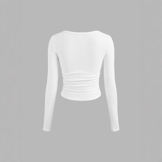 Damen Figurbetontes Langarm-Shirt mit U-Boot‑Ausschnitt und seitlicher Raffung Shop Nory