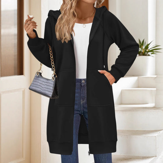 Damen Langer Zip‑Hoodie mit Oversize‑Silhouette, Kängurutaschen und Rippbündchen Shop Nory