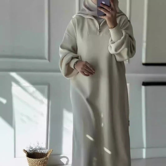 Damen Kapuzenkleid mit Reißverschluss und lässigem Schnitt