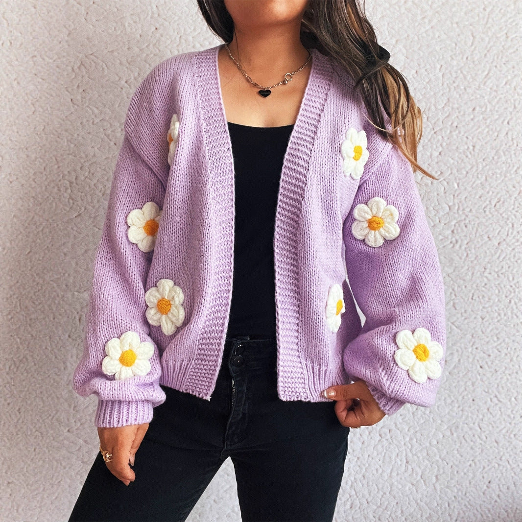 Damen Strickjacke mit floralem Design und lässiger Passform