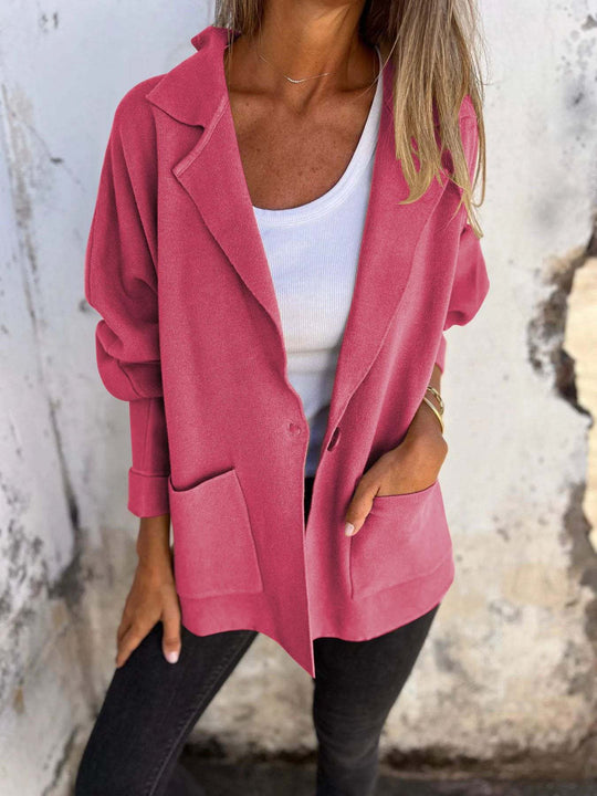 Damen Lässiger Oversize-Blazer mit praktischen Taschen und Knopfverschluss