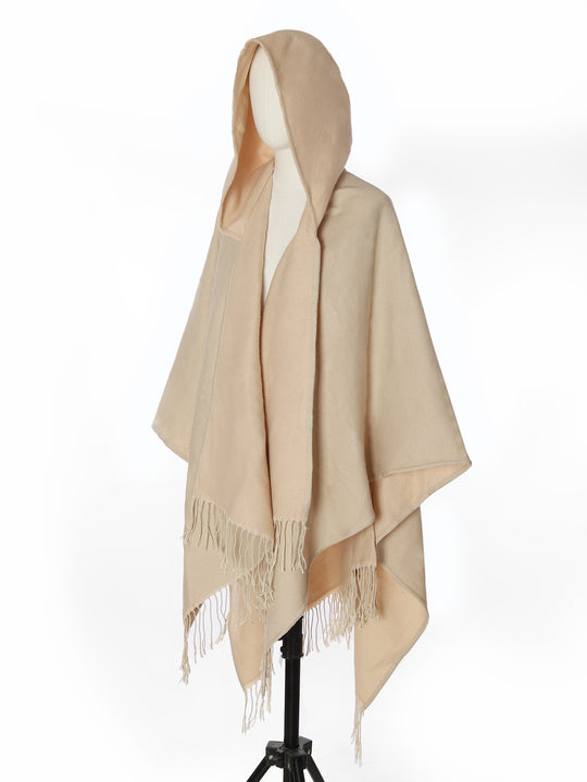 Damen Kapuzencape im Oversize-Überwurf aus Wollmix mit Wendefunktion und Fransensaum Shop Nory