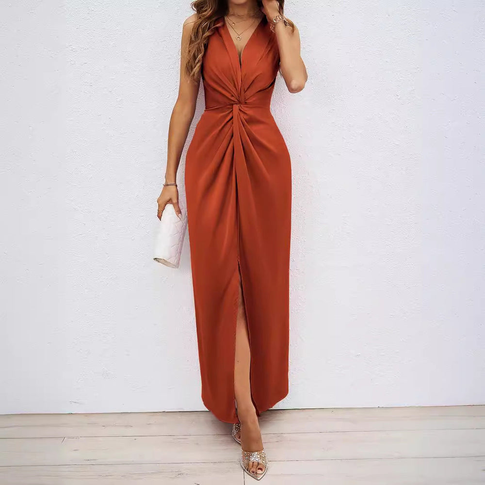 Damen Langkleid mit elegantem Wickeldesign und figurbetontem Schnitt
