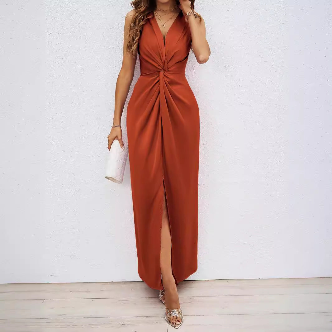 Damen Langkleid mit elegantem Wickeldesign und figurbetontem Schnitt